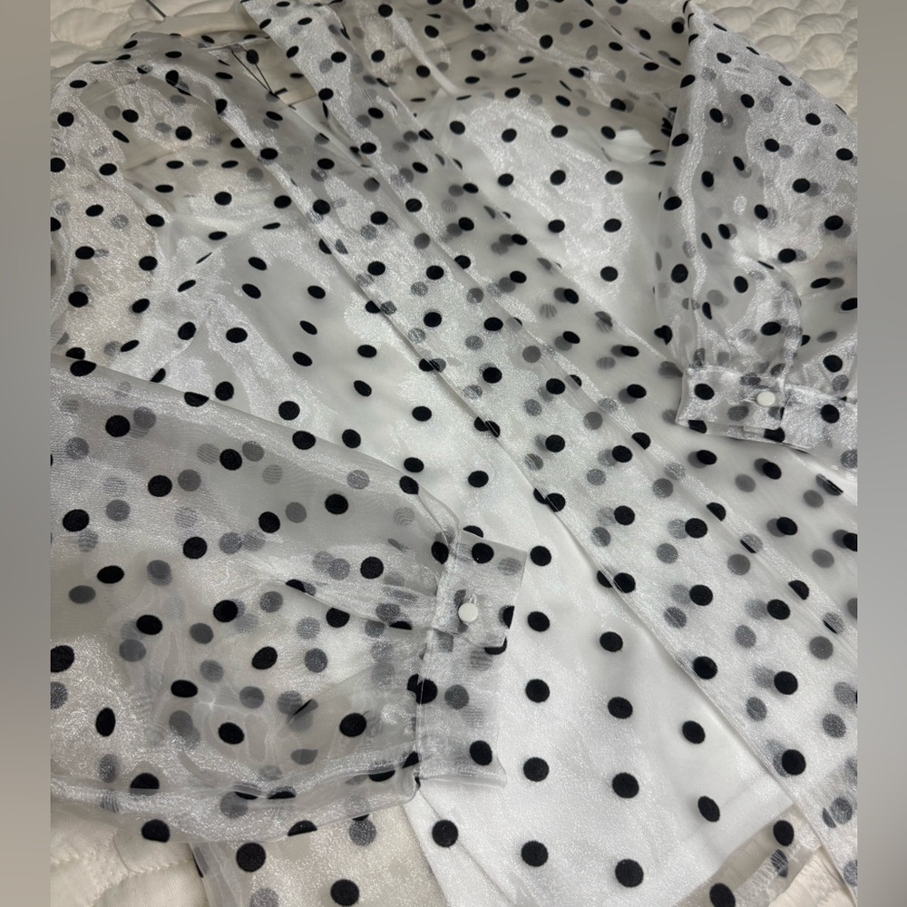 Melograno Rico White Sheer Blouse with Black Polka Dots & White Tank - Picture 8 of 10